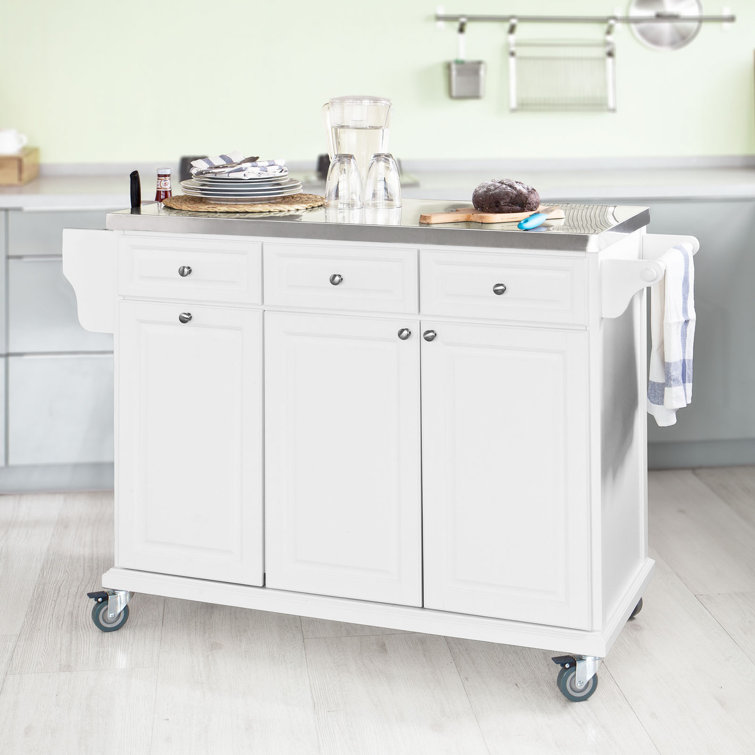 Brambly Cottage Kearny 133Cm Kitchen Trolley with Stainless Steel Top